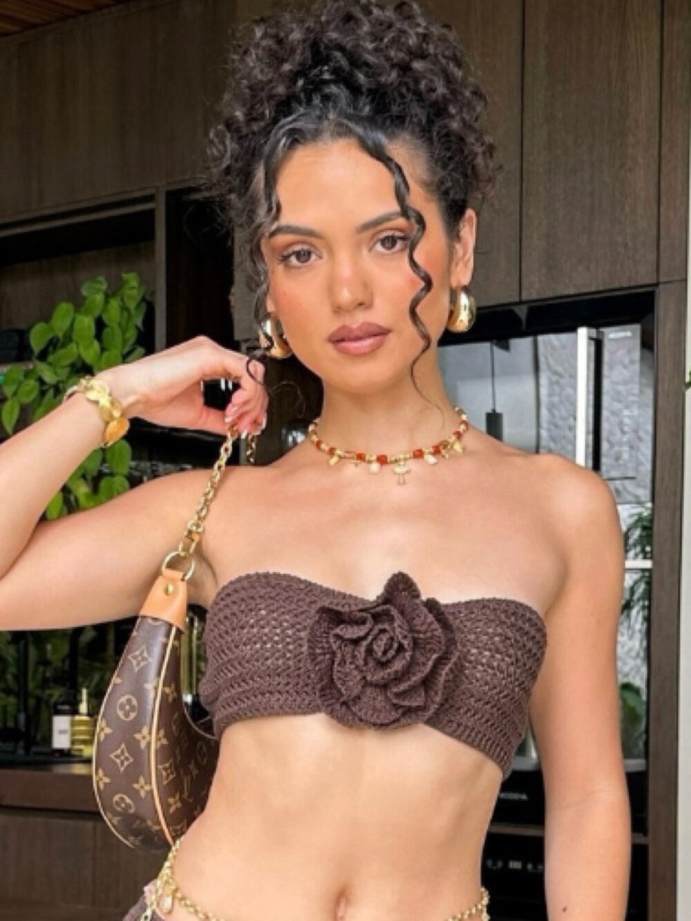 NWT Peppermayo Brown Kelcie Rose Crochet Knit Bandeau Top